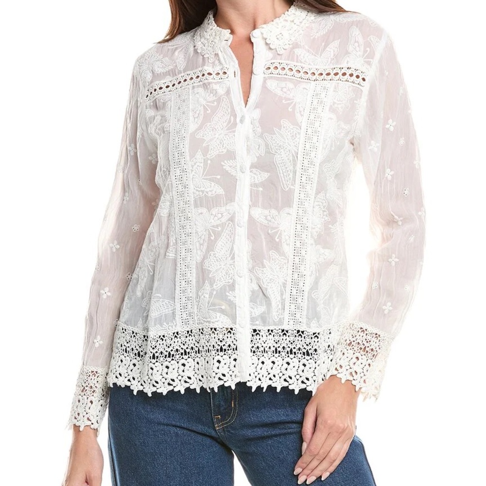 Johnny Was Yonah White Floral Lace Butterfly Jacket/Blouse NWT